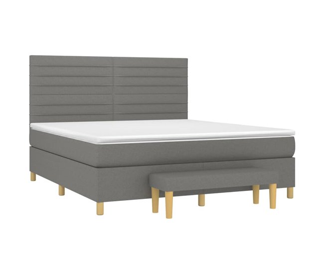Conforama Cama Box Spring Con Colchón Tela Gris Oscuro 160x200 Cm Rayas Horizontales