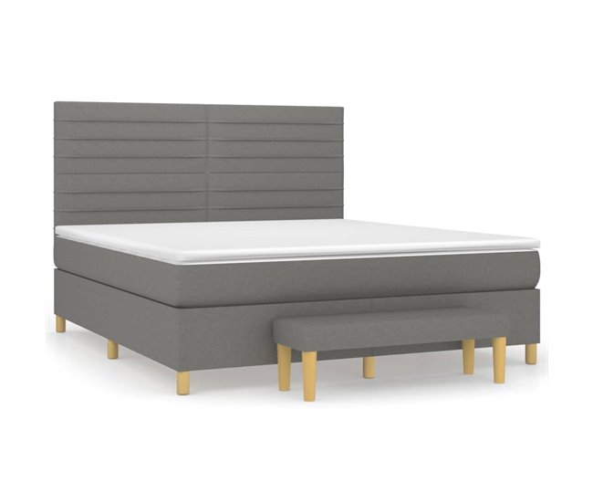 Conforama Cama box spring con colchón tela gris oscuro 160x200 cm Rayas horizontales