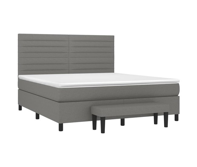 Conforama Cama Box Spring Con Colchón Tela Gris Oscuro 160x200 Cm Rayas Horizontales