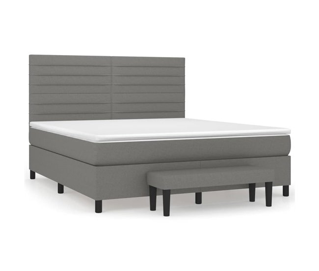 Conforama Cama box spring con colchón tela gris oscuro 160x200 cm Rayas horizontales