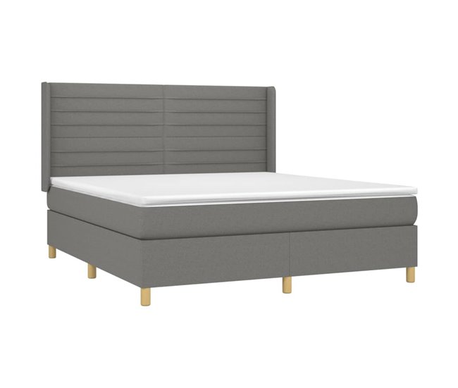 Conforama Cama Box Spring Con Colchón Tela Gris Oscuro 180x200 Cm Rayas Horizontales
