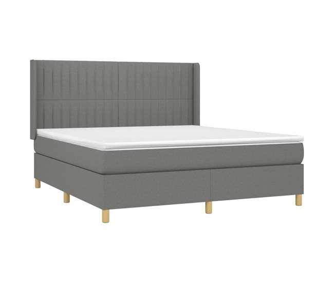 Conforama Cama Box Spring Con Colchón Tela Gris Oscuro 180x200 Cm Rayas Verticales