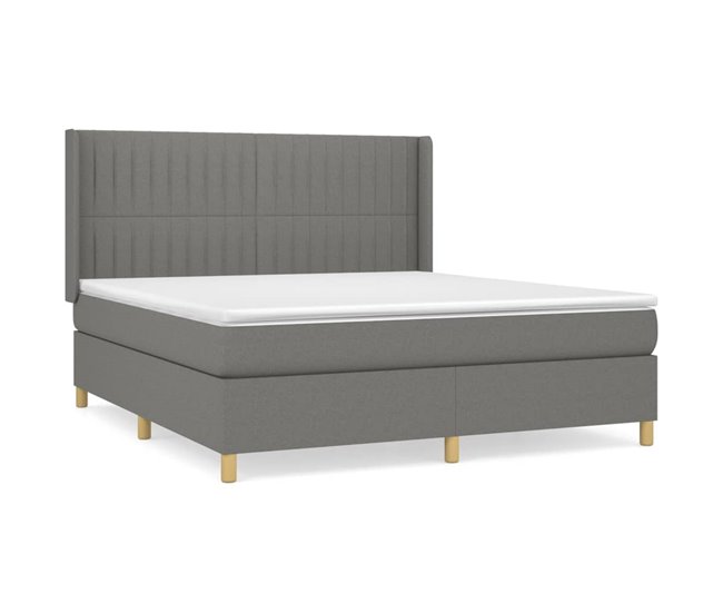 Conforama Cama box spring con colchón tela gris oscuro 180x200 cm Rayas verticales