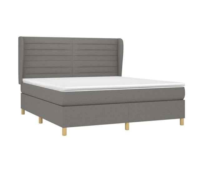 Conforama Cama Box Spring Con Colchón Tela Gris Oscuro 180x200 Cm Rayas Horizontales