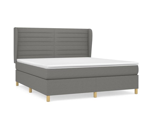 Conforama Cama box spring con colchón tela gris oscuro 180x200 cm Rayas horizontales