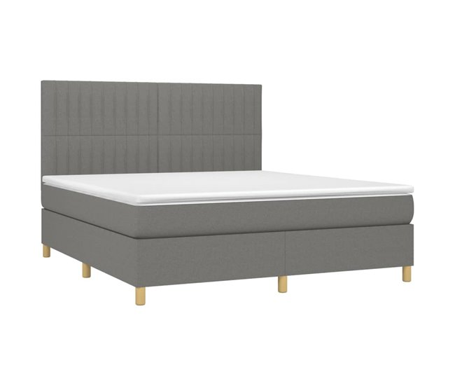 Conforama Cama Box Spring Con Colchón Tela Gris Oscuro 180x200 Cm Rayas Verticales