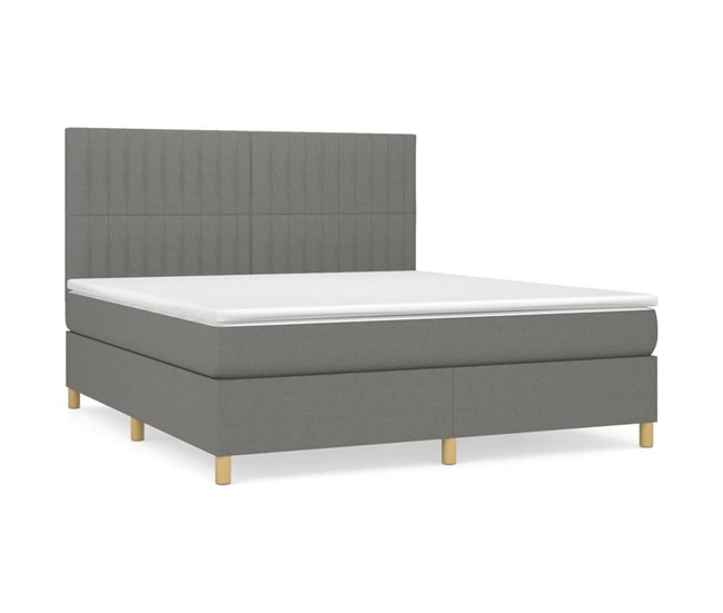 Conforama Cama box spring con colchón tela gris oscuro 180x200 cm Rayas verticales
