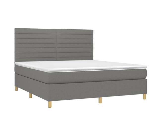 Conforama Cama Box Spring Con Colchón Tela Gris Oscuro 180x200 Cm Rayas Horizontales
