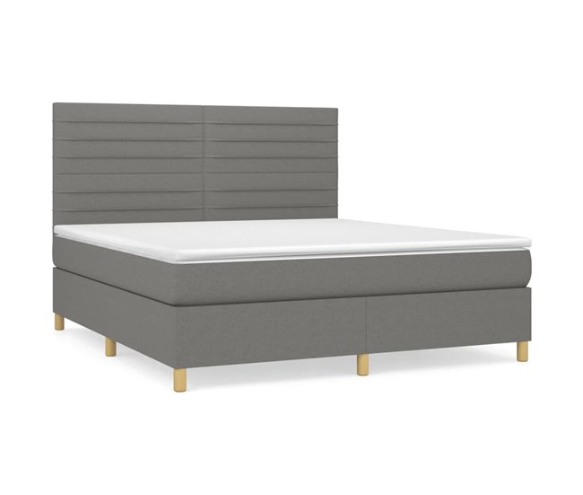 Conforama Cama box spring con colchón tela gris oscuro 180x200 cm Rayas horizontales