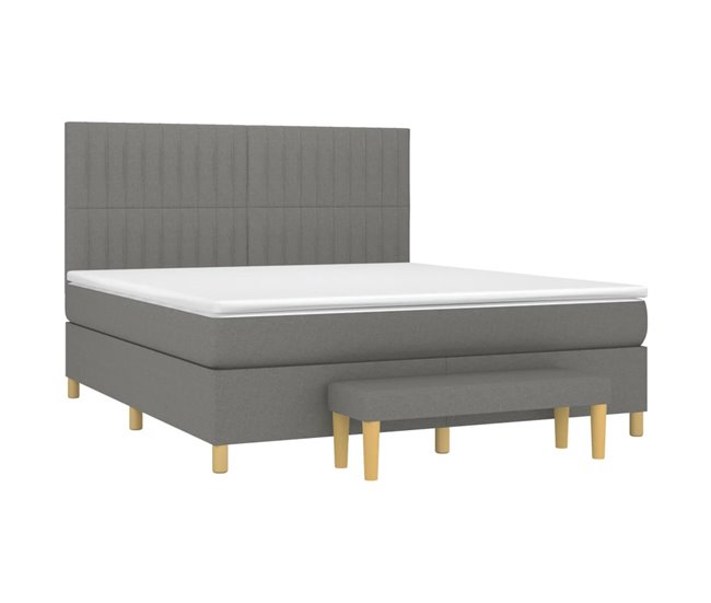 Conforama Cama Box Spring Con Colchón Tela Gris Oscuro 180x200 Cm Rayas Verticales