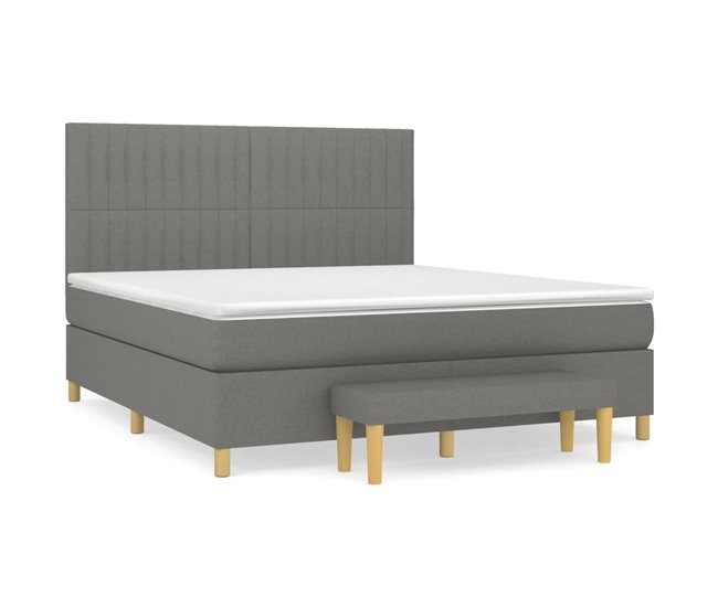Conforama Cama box spring con colchón tela gris oscuro 180x200 cm Rayas verticales
