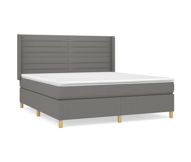 Conforama Cama box spring con colchón tela gris oscuro 180x200 cm Rayas horizontales