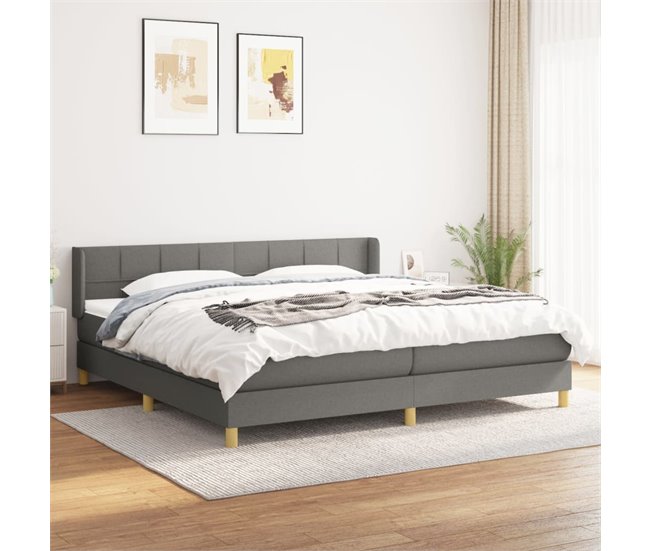 Conforama Cama Box Spring Con Colchón Tela Gris Oscuro 200x200 Cm Bloques Con Cuadros
