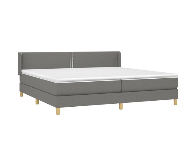Conforama Cama Box Spring Con Colchón Tela Gris Oscuro 200x200 Cm Liso Con Clavos