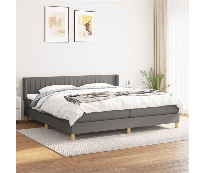 Conforama Cama Box Spring Con Colchón Tela Gris Oscuro 200x200 Cm Rayas Verticales