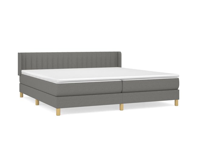 Conforama Cama box spring con colchón tela gris oscuro 200x200 cm Rayas verticales