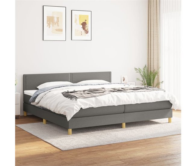 Conforama Cama Box Spring Con Colchón Tela Gris Oscuro 200x200 Cm Liso Con Clavos