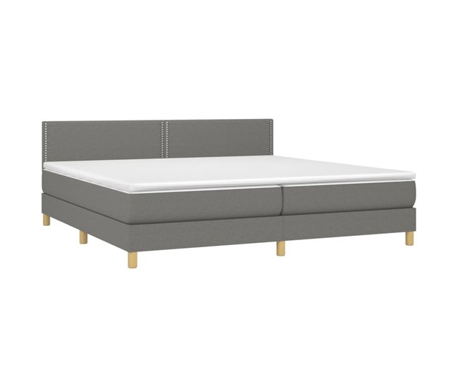 Conforama Cama Box Spring Con Colchón Tela Gris Oscuro 200x200 Cm Liso Con Clavos