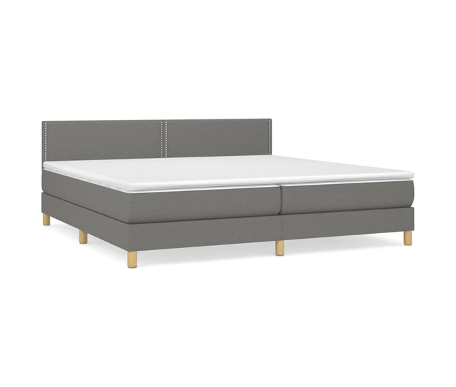 Conforama Cama box spring con colchón tela gris oscuro 200x200 cm Liso con clavos