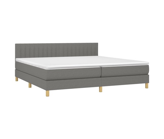 Conforama Cama Box Spring Con Colchón Tela Gris Oscuro 200x200 Cm Rayas Verticales