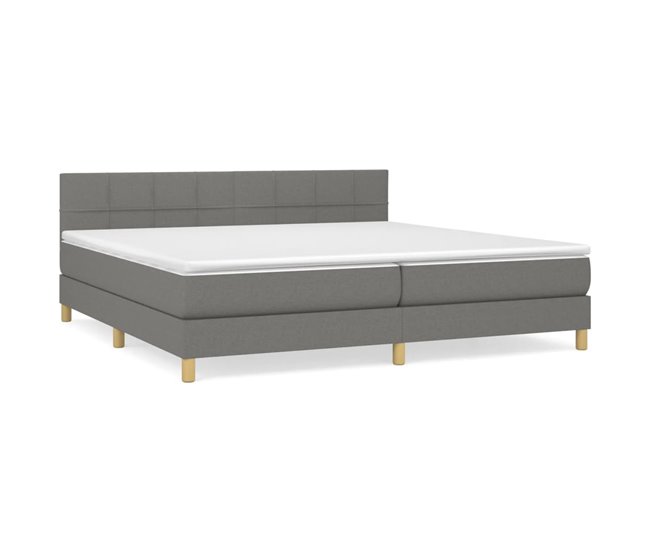 Conforama Cama box spring con colchón tela gris oscuro 200x200 cm Bloques con cuadros