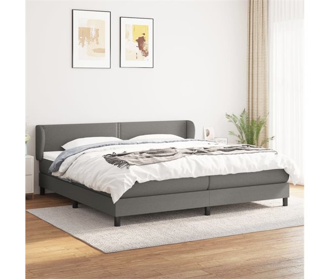 Conforama Cama Box Spring Con Colchón Tela Gris Oscuro 200x200 Cm Liso Con Clavos