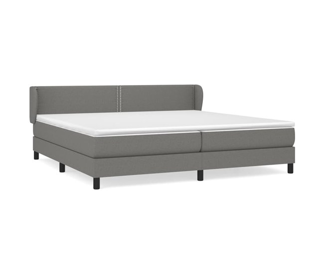 Conforama Cama box spring con colchón tela gris oscuro 200x200 cm Liso con clavos