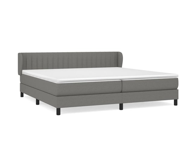 Conforama Cama box spring con colchón tela gris oscuro 200x200 cm Rayas verticales