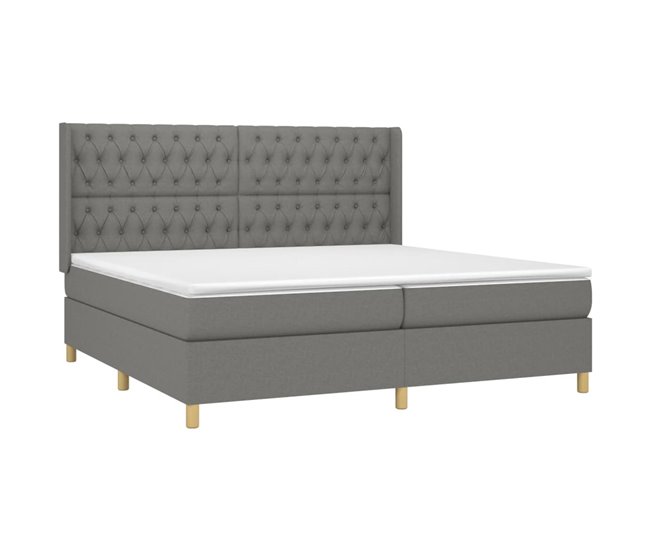 Conforama Cama Box Spring Con Colchón Tela Gris Oscuro 200x200 Cm Diseño De Botones