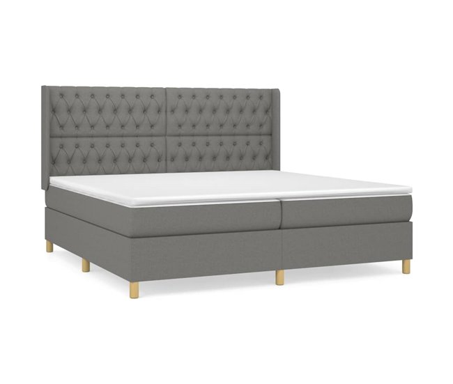 Conforama Cama box spring con colchón tela gris oscuro 200x200 cm Diseño de botones