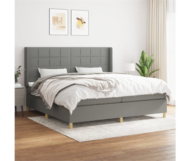 Conforama Cama Box Spring Con Colchón Tela Gris Oscuro 200x200 Cm Bloques Con Cuadros