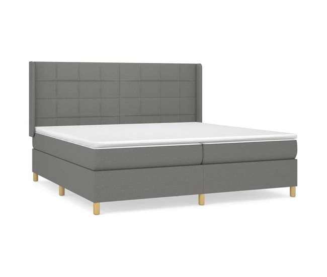 Conforama Cama box spring con colchón tela gris oscuro 200x200 cm Bloques con cuadros