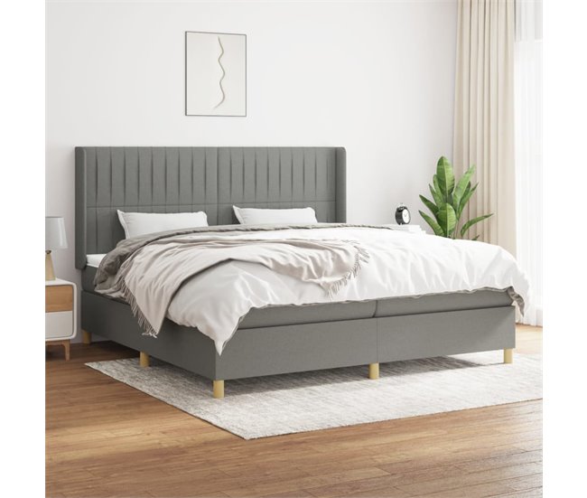 Conforama Cama Box Spring Con Colchón Tela Gris Oscuro 200x200 Cm Rayas Verticales