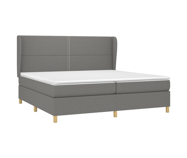Conforama Cama Box Spring Con Colchón Tela Gris Oscuro 200x200 Cm Liso Con Clavos