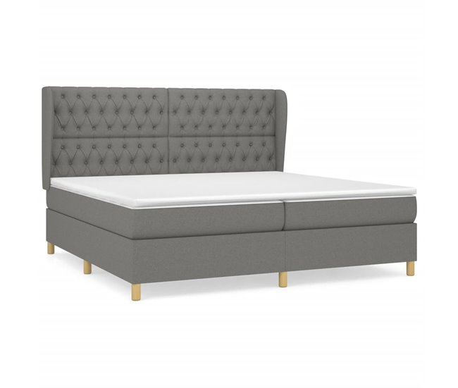 Conforama Cama box spring con colchón tela gris oscuro 200x200 cm Diseño de botones