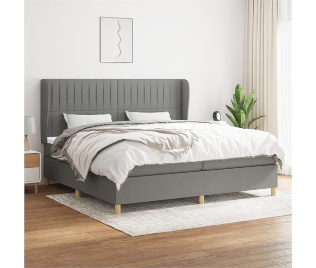 Conforama Cama Box Spring Con Colchón Tela Gris Oscuro 200x200 Cm Rayas Verticales