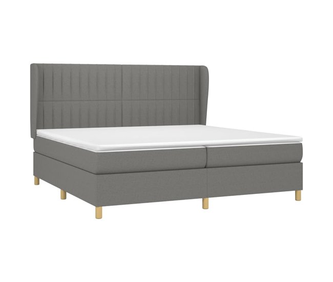 Conforama Cama Box Spring Con Colchón Tela Gris Oscuro 200x200 Cm Rayas Verticales