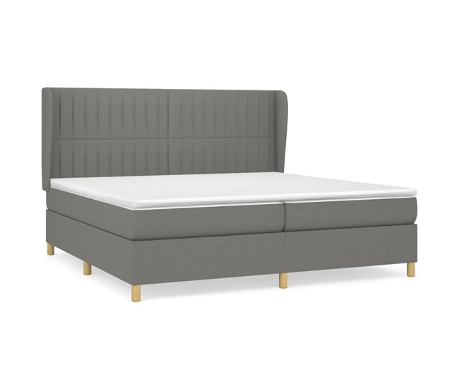 Conforama Cama box spring con colchón tela gris oscuro 200x200 cm Rayas verticales