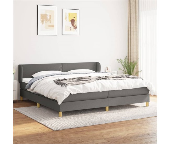 Conforama Cama Box Spring Con Colchón Tela Gris Oscuro 200x200 Cm Liso Con Clavos