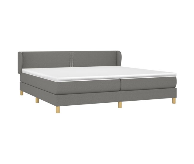 Conforama Cama Box Spring Con Colchón Tela Gris Oscuro 200x200 Cm Liso Con Clavos