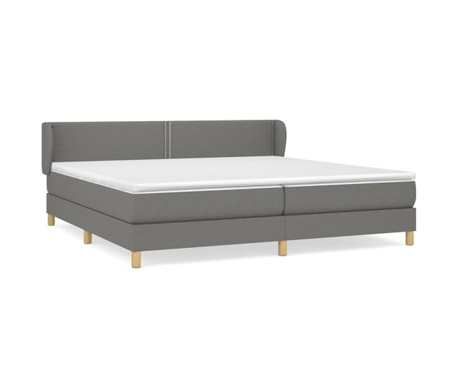 Conforama Cama box spring con colchón tela gris oscuro 200x200 cm Liso con clavos