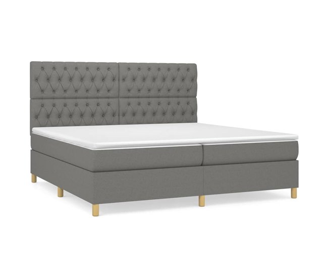 Conforama Cama box spring con colchón tela gris oscuro 200x200 cm Diseño de botones