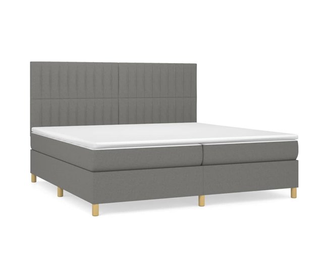 Conforama Cama box spring con colchón tela gris oscuro 200x200 cm Rayas verticales