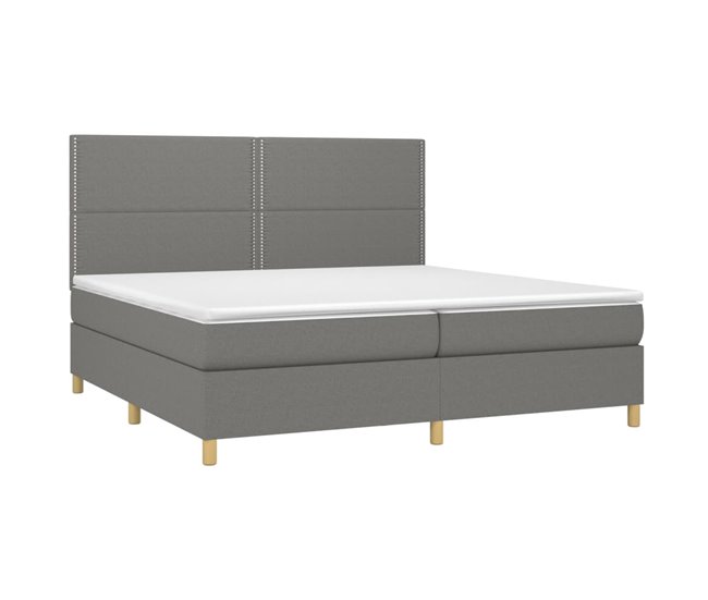 Conforama Cama Box Spring Con Colchón Tela Gris Oscuro 200x200 Cm Liso Con Clavos