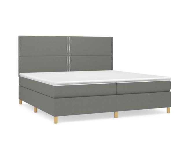 Conforama Cama box spring con colchón tela gris oscuro 200x200 cm Liso con clavos