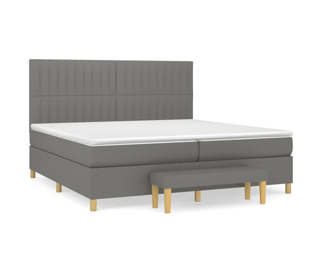 Conforama Cama box spring con colchón tela gris oscuro 200x200 cm Rayas verticales