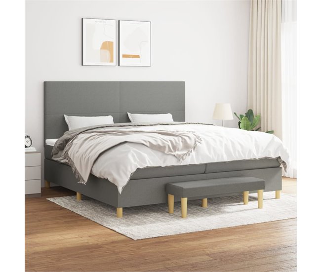 Conforama Cama Box Spring Con Colchón Tela Gris Oscuro 200x200 Cm Diseño Plano