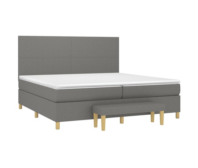 Conforama Cama Box Spring Con Colchón Tela Gris Oscuro 200x200 Cm Diseño Plano