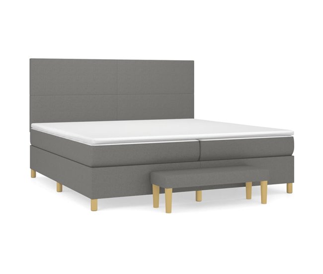 Conforama Cama box spring con colchón tela gris oscuro 200x200 cm Diseño plano