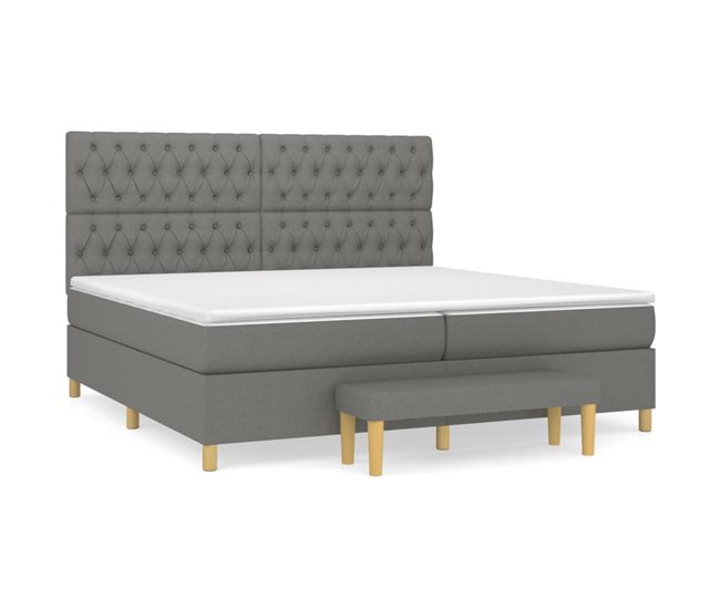 Conforama Cama box spring con colchón tela gris oscuro 200x200 cm Diseño de botones